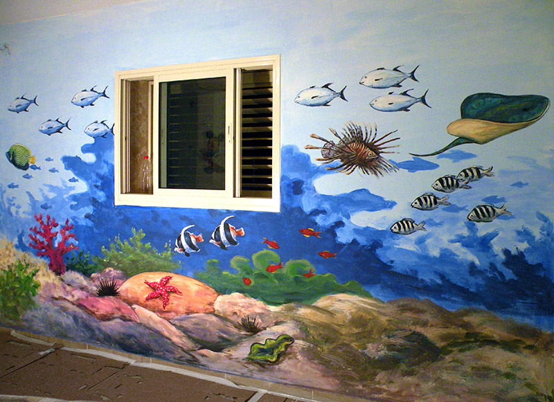 ציורי קיר אלמוגים ודגים לילדים
