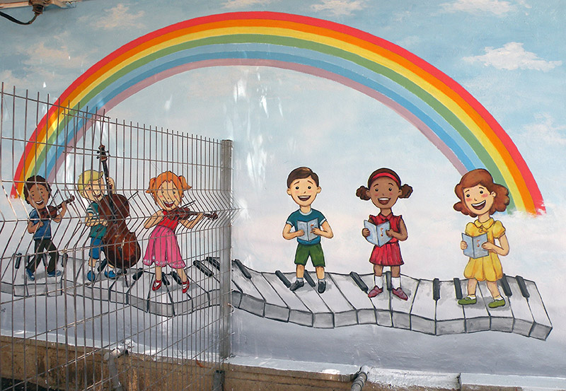 ציורי קיר ילדים שרים לגן ילדים