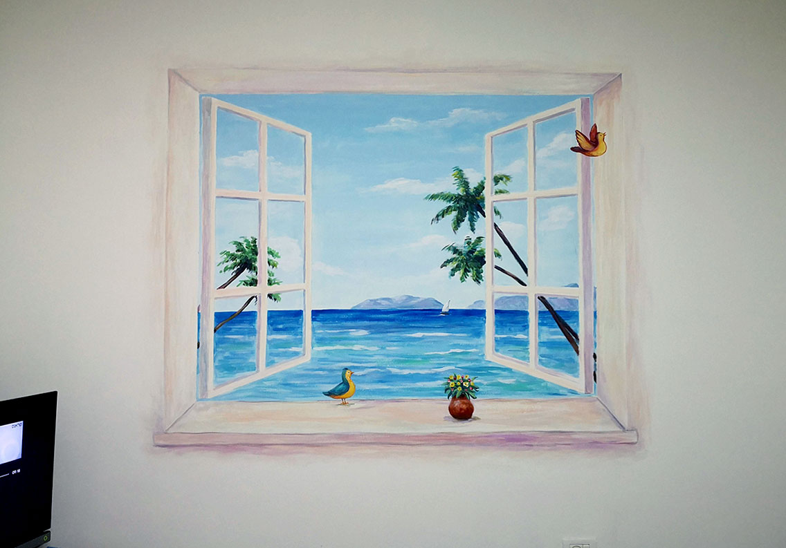ציור של חלון פתוח בסלון