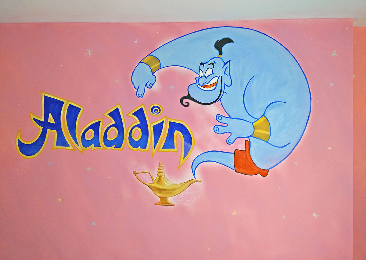 ציור קיר לחדר ילדים של אלאדין עם מנורה
