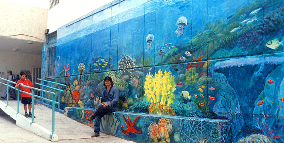 ציורי קיר עולם תת ימי ופני הים בבית ספר