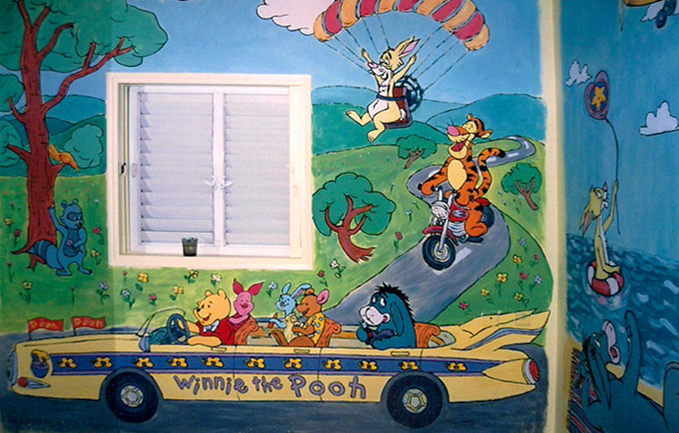 ציורי קיר לילדים פו הדוב וחבריו באוטו