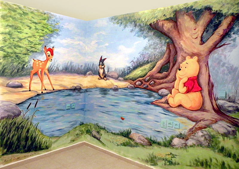 ציורי קיר פו הדוב מתחת לעץ וחבריו