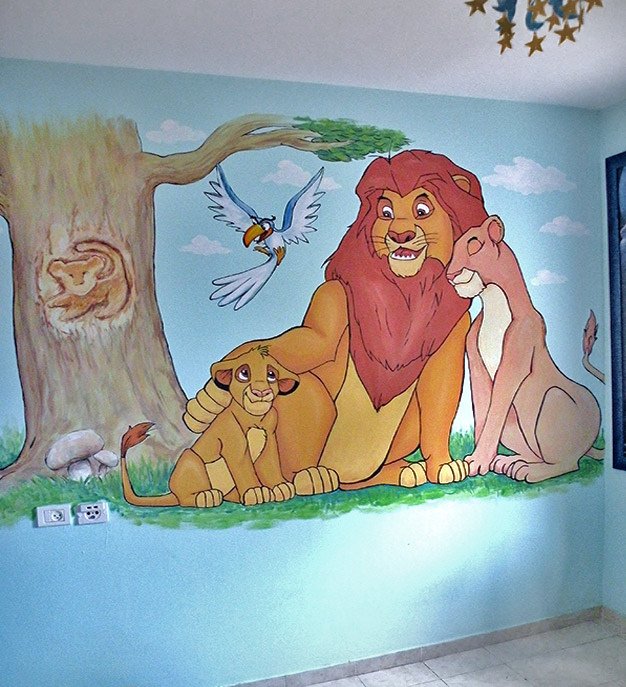 ציור קיר משפחת אריות