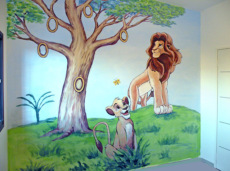 ציורי קיר אבא ובן מהסיפור מלך האריות