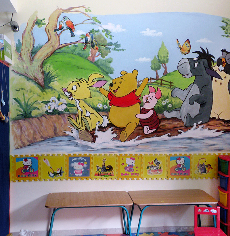 ציורי קיר פן הדוב וחבריו בנהר לילדים