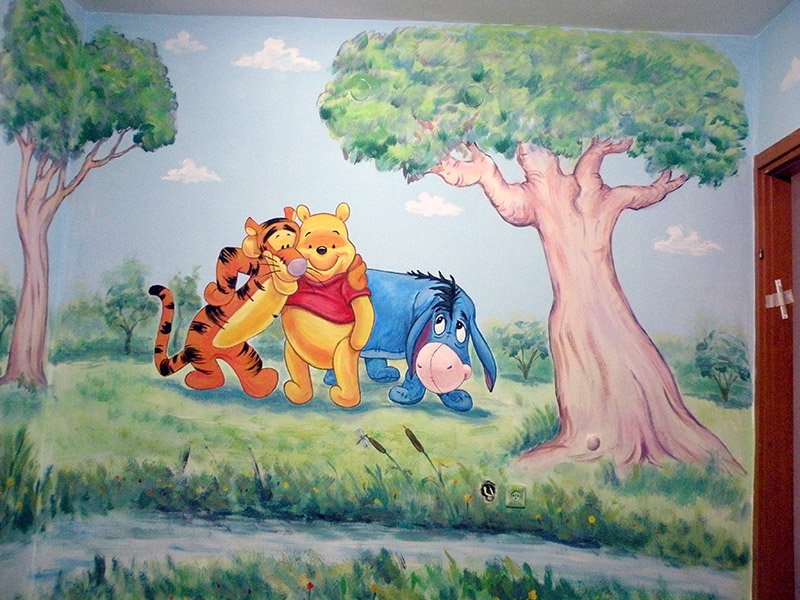 ציורי קיר פו הדוב מתחבק עם חבריו