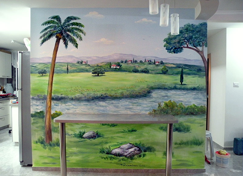 ציור קיר נוף עם נהר לסלון