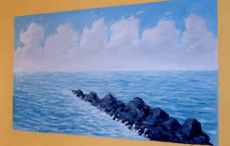 ציור קיר נוף ימי עם סלעים