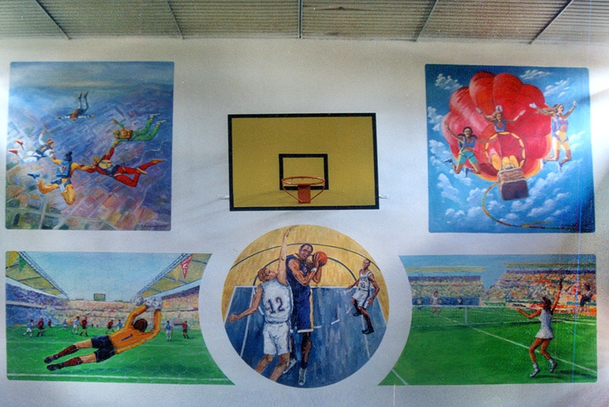 ציורי קיר סוגי ספורט שונים באולם ספורט