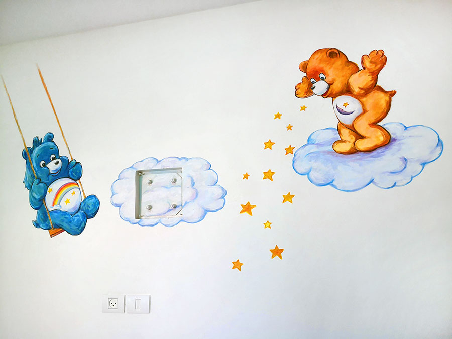 ציור קיר של דובונים בחדר תינוקות